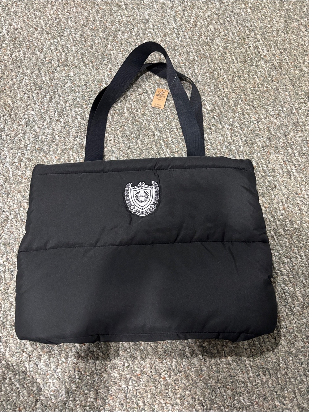 Black Puffer Tote Bag with PINK Crest Logo